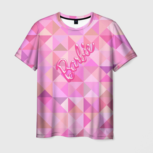 Мужская футболка 3D с принтом Барби - логотип на геометрическом фоне, вид спереди #2