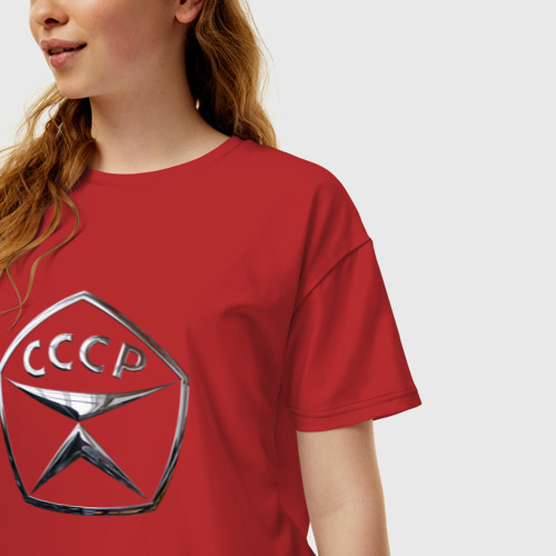 Женская футболка хлопок Oversize с принтом Знак качества СССР - хром, фото на моделе #1