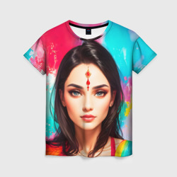 Женская футболка 3D Нейросеть - индийская девушка в акварели