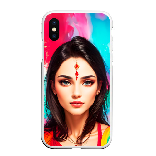 Чехол для iPhone XS Max матовый Нейросеть - индийская девушка в акварели, цвет белый