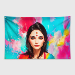 Флаг-баннер Нейросеть - индийская девушка в акварели