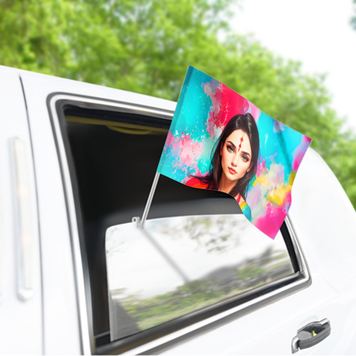 Флаг для автомобиля Нейросеть - индийская девушка в акварели - фото 3