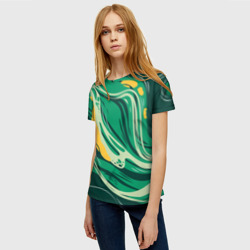 Женская футболка 3D Абстрактные полосы в зелёных тонах - фото 2