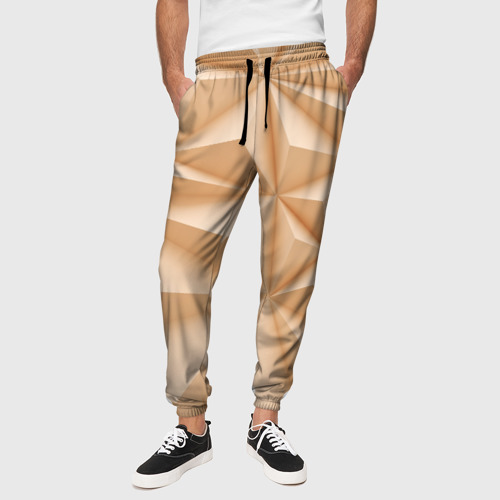Мужские брюки 3D Бежевые полигональные фигуры, цвет 3D печать - фото 4