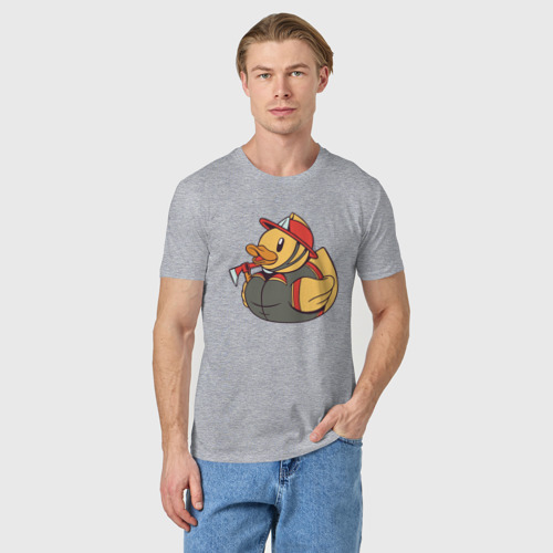 Мужская футболка хлопок Резиновая утка пожарный, цвет меланж - фото 3