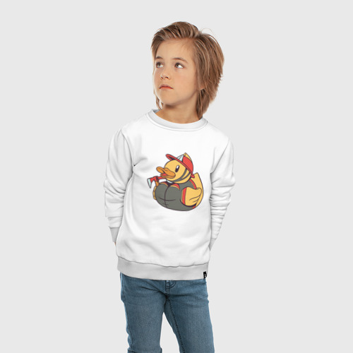 Детский свитшот хлопок Резиновая утка пожарный, цвет белый - фото 5