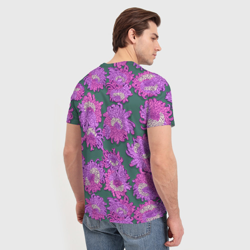 Мужская футболка 3D с принтом Яркие хризантемы, вид сзади #2