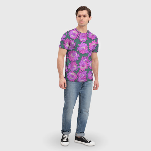 Мужская футболка 3D с принтом Яркие хризантемы, вид сбоку #3