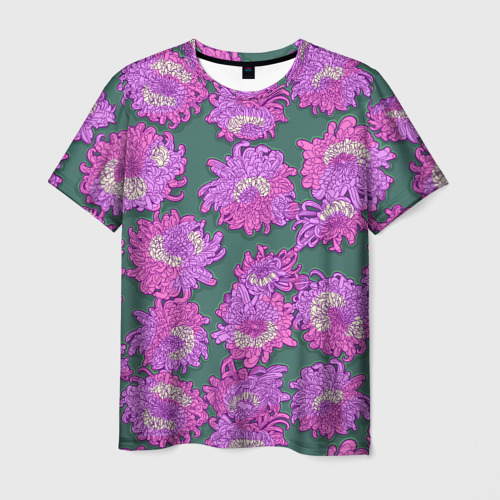 Мужская футболка 3D с принтом Яркие хризантемы, вид спереди #2
