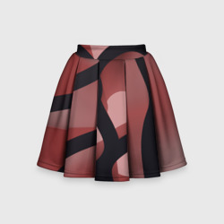 Тёмные волнообразные линии на красном фоне – Детская юбка-солнце 3D с принтом купить