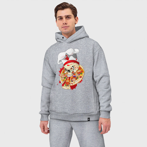 Мужской костюм oversize хлопок с принтом Череп-повар и пицца, фото на моделе #1
