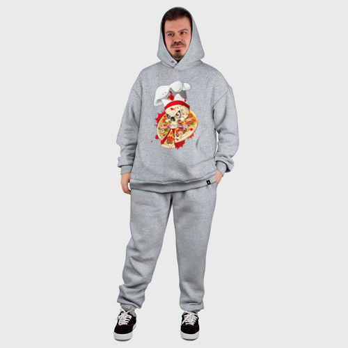 Мужской костюм oversize хлопок с принтом Череп-повар и пицца, фото #6