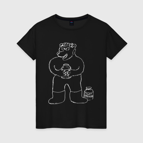 Женская футболка хлопок с принтом Медведь с банкой белый, вид спереди #2