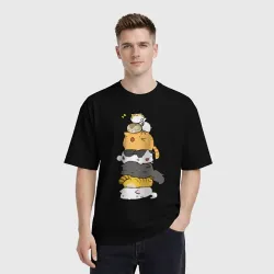Мужская футболка хлопок Oversize Пирамидка из  милых аниме котиков - фото 2