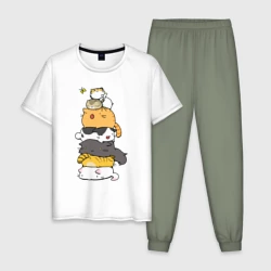 Мужская пижама с белой футболкой хлопок Пирамидка из  милых аниме котиков