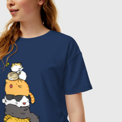 Женская футболка хлопок Oversize Пирамидка из котиков - фото 2