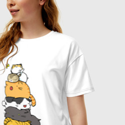 Женская футболка хлопок Oversize Пирамидка из  милых аниме котиков - фото 2