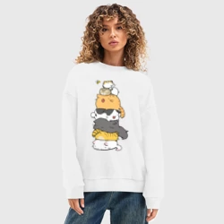 Женский свитшот oversize без начеса хлопок Пирамидка из  милых аниме котиков - фото 2