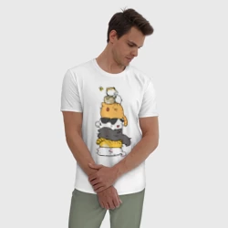 Мужская пижама с белой футболкой хлопок Пирамидка из  милых аниме котиков - фото 2