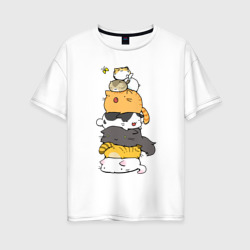 Женская футболка хлопок Oversize Пирамидка из  милых аниме котиков