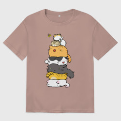 Женская футболка хлопок Oversize Пирамидка из  милых аниме котиков
