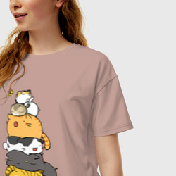 Женская футболка хлопок Oversize Пирамидка из  милых аниме котиков - фото 2