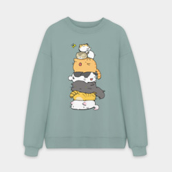 Мужской свитшот oversize без начеса хлопок Пирамидка из милых аниме котиков