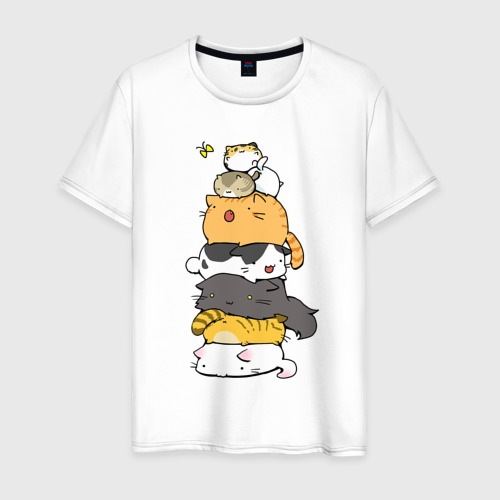 Мужская футболка из хлопка с принтом Пирамидка из котиков, вид спереди №1