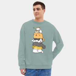 Мужской свитшот oversize без начеса хлопок Пирамидка из милых аниме котиков - фото 2