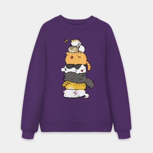Мужской свитшот oversize без начеса хлопок Пирамидка из  милых аниме котиков
