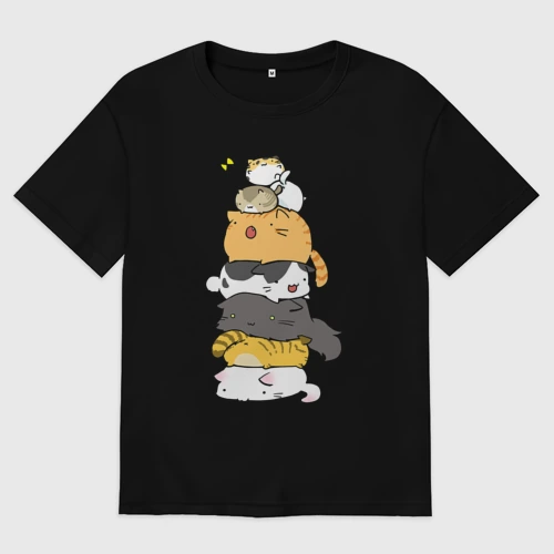 Мужская футболка хлопок Oversize Пирамидка из  милых аниме котиков