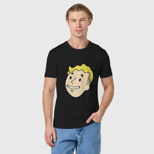 Мужская футболка хлопок с принтом Vault boy head, фото на моделе #1