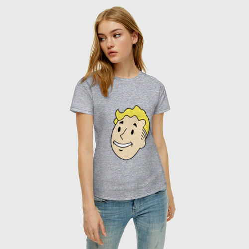 Женская футболка хлопок Vault boy head, цвет меланж - фото 3