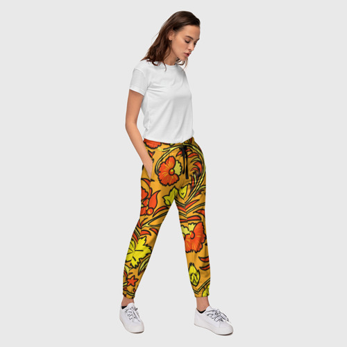 Женские брюки 3D Хохлома золотой фон, цвет 3D печать - фото 5