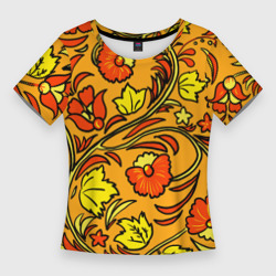 Женская футболка 3D Slim Хохлома золотой фон