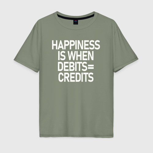 Мужская футболка хлопок Oversize Счастье это когда дебет равно кредит, цвет авокадо
