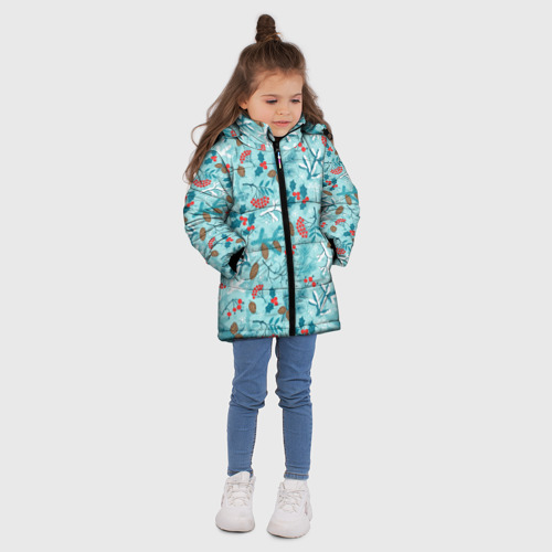 Зимняя куртка для девочек 3D с принтом Зимняя природа, вид сбоку #3