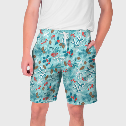 Мужские шорты 3D с принтом Зимняя природа, вид спереди #2