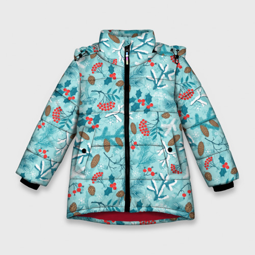 Зимняя куртка для девочек 3D с принтом Зимняя природа, вид спереди #2