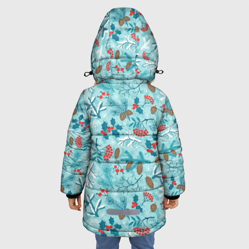 Зимняя куртка для девочек 3D с принтом Зимняя природа, вид сзади #2