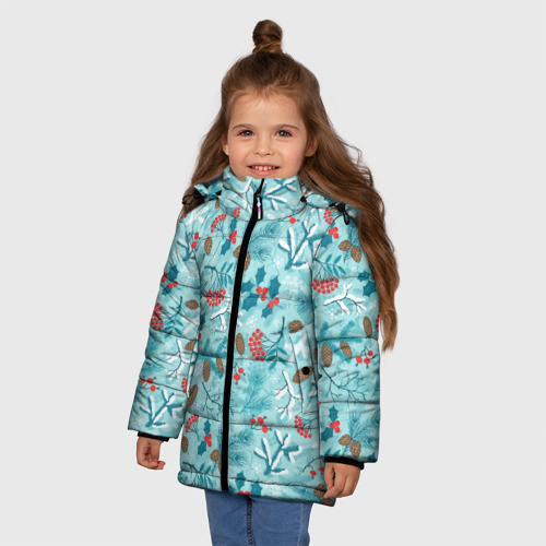 Зимняя куртка для девочек 3D с принтом Зимняя природа, фото на моделе #1