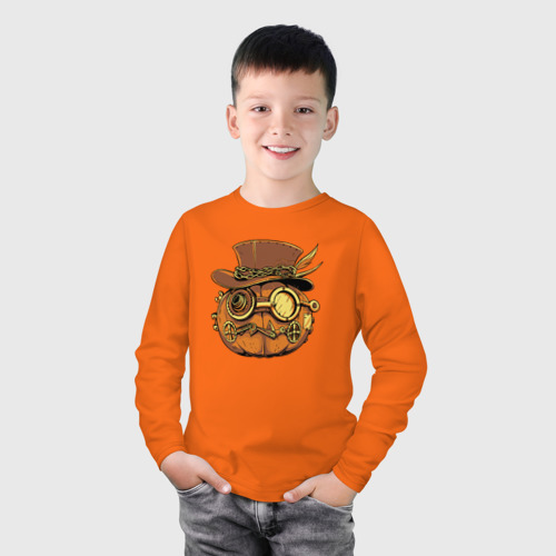 Детский лонгслив хлопок с принтом Тыква джек в стиле стимпанк, фото на моделе #1