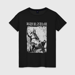 Женская футболка хлопок Burzum скандинавский бог Один с волками и вороном