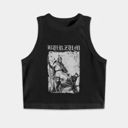 Женская укороченная майка-топ хлопок Burzum скандинавский бог Один с волками и вороном