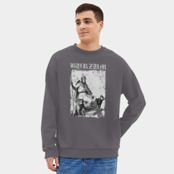 Мужской свитшот oversize без начеса хлопок Burzum скандинавский бог Один с волками и вороном - фото 2