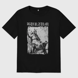 Мужская футболка хлопок Oversize Burzum скандинавский бог Один с волками и вороном
