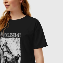 Женская футболка хлопок Oversize Burzum скандинавский бог Один с волками и вороном - фото 2