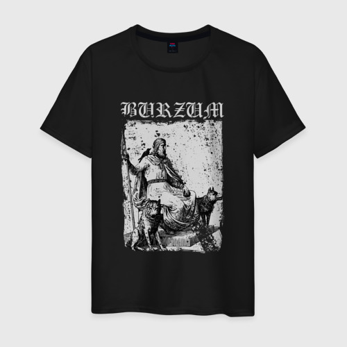 Мужская футболка из хлопка с принтом Burzum скандинавский бог Один с волками и вороном, вид спереди №1