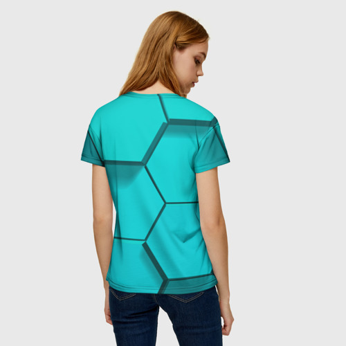 Женская футболка 3D Большие бирюзовые соты, цвет 3D печать - фото 4