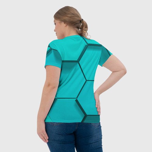 Женская футболка 3D Большие бирюзовые соты, цвет 3D печать - фото 7
